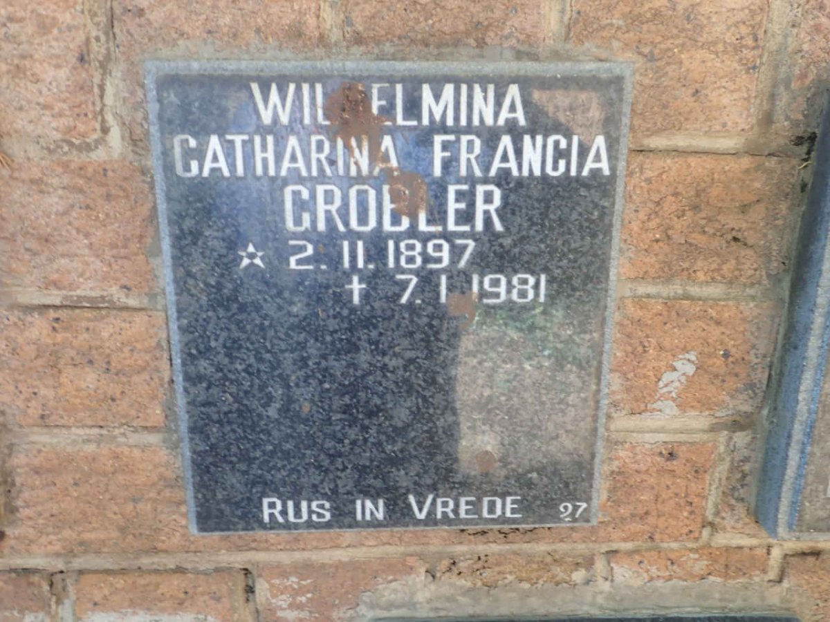 GROBLER Wilhelmina Catharina Francia 1897-1981