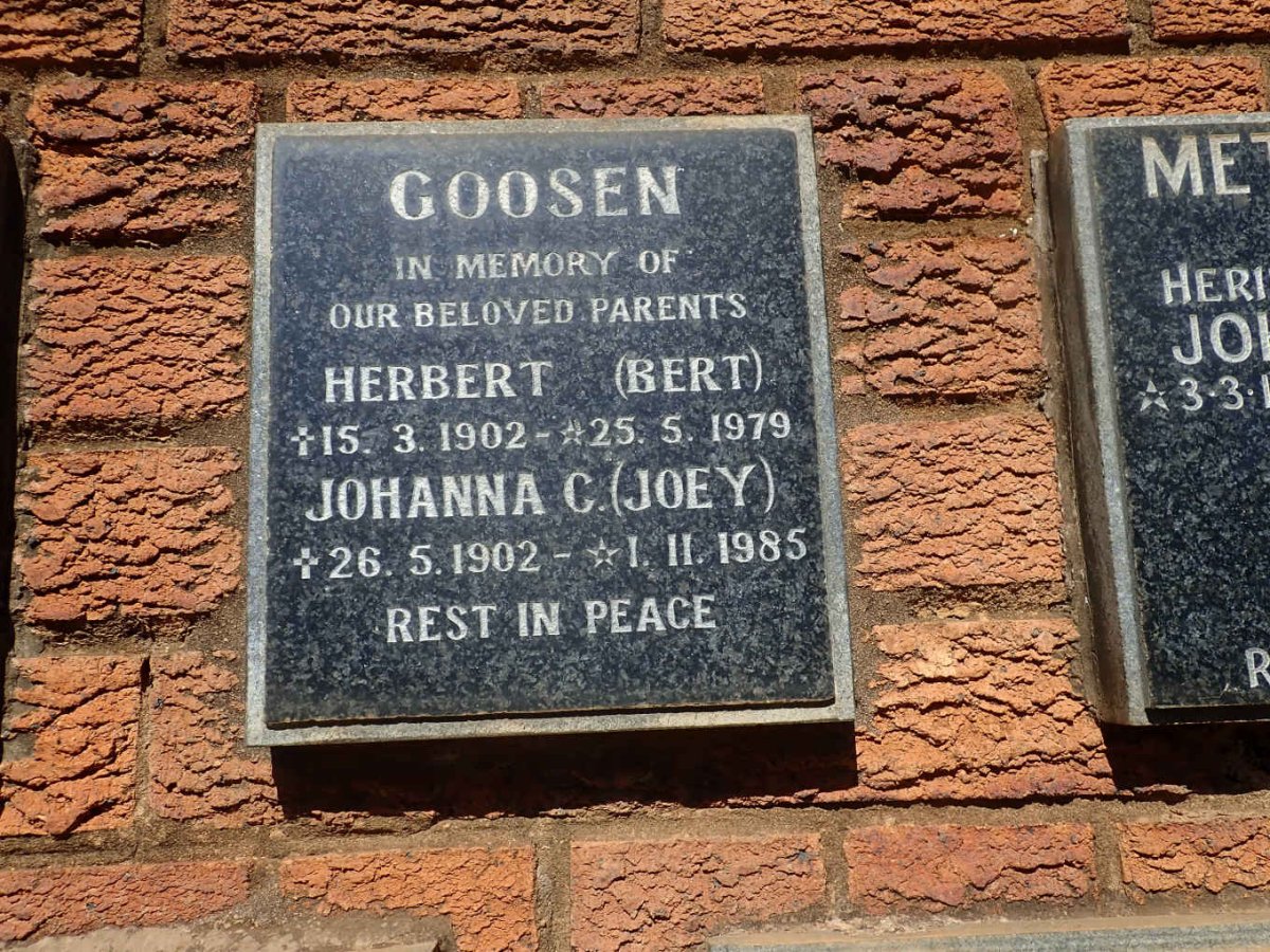 GOOSEN Herbert 1902-1979 &amp; Johanna C. 1902-1985