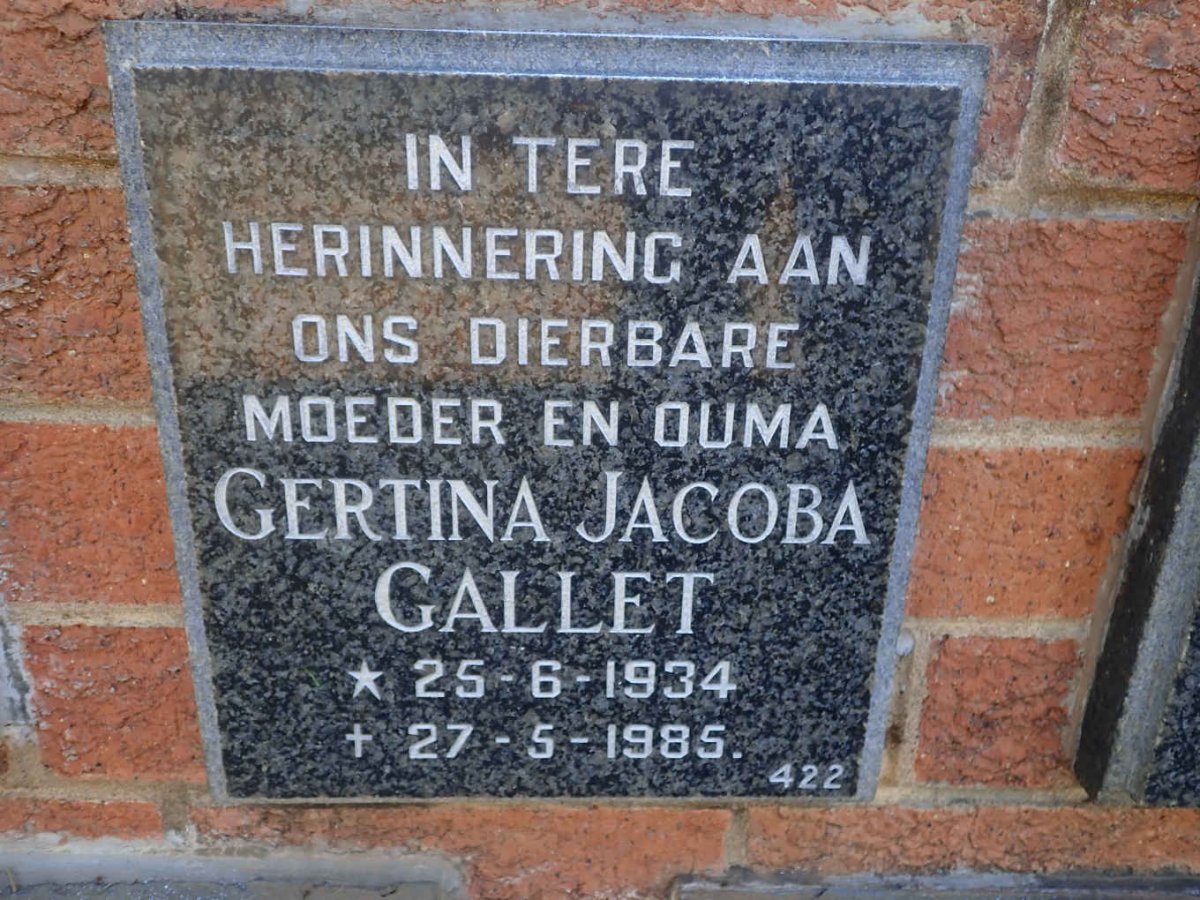 GALLET Gertina Jacoba 1934-1985