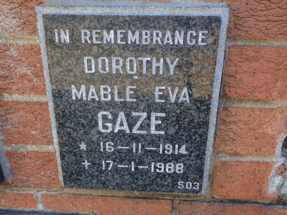 GAZE Dorothy Mable Eva 1914-1988