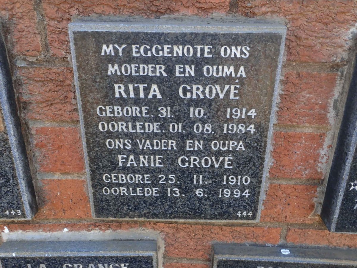 GROVÉ Fanie 1910-1994 &amp; Rita 1914-1984