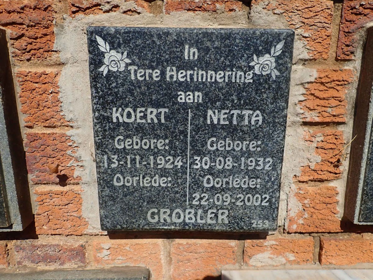 GROBLER Koert 1924- &amp; Netta 1932-2002