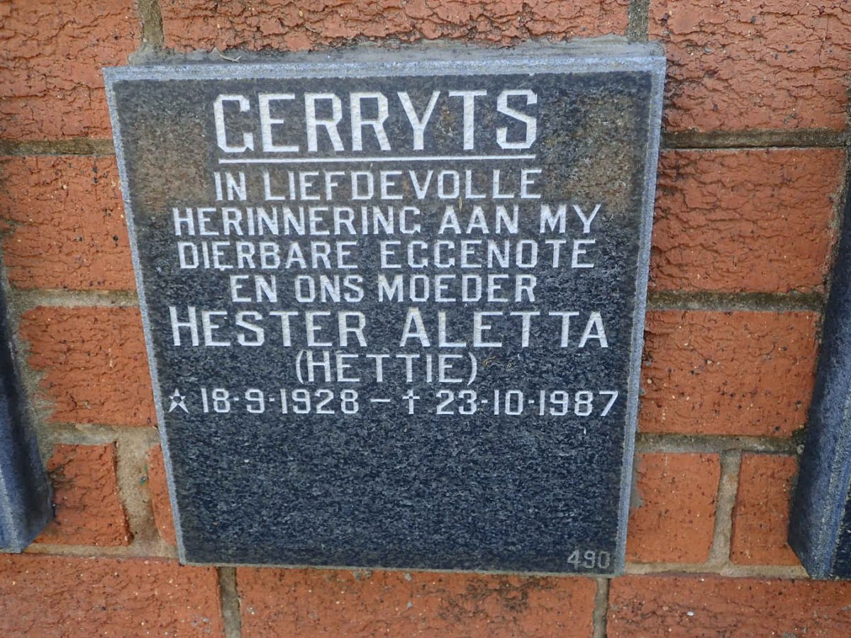 GERRYTS Hester Aletta 1928-1987