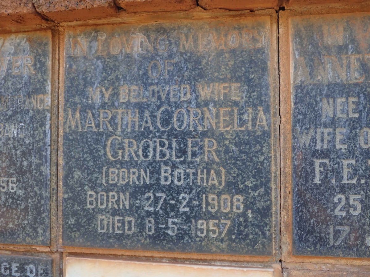 GROBLER Martha Cornelia nee BOTHA 1908-1957
