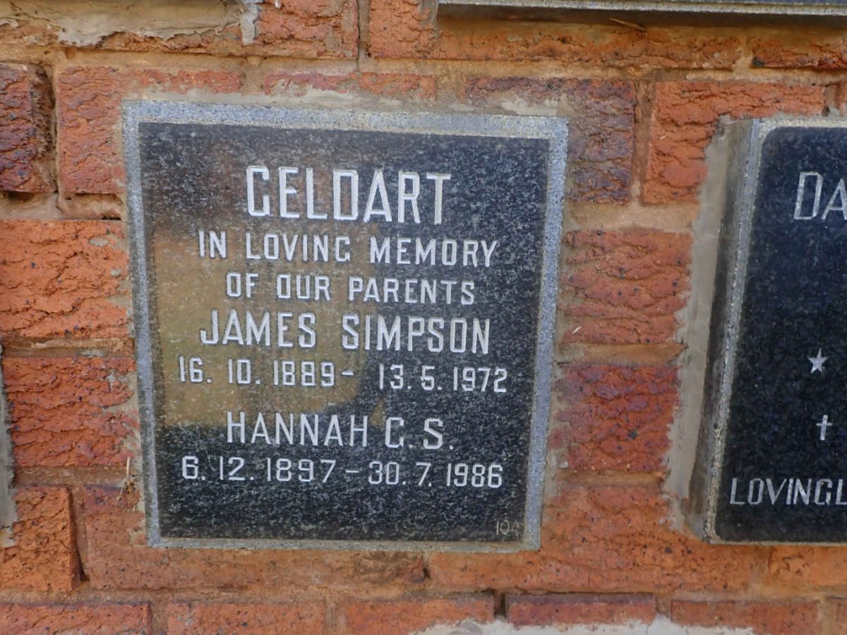 GELDART James Simpson 1889-1972 &amp; Hannah G.S. 1897-1986
