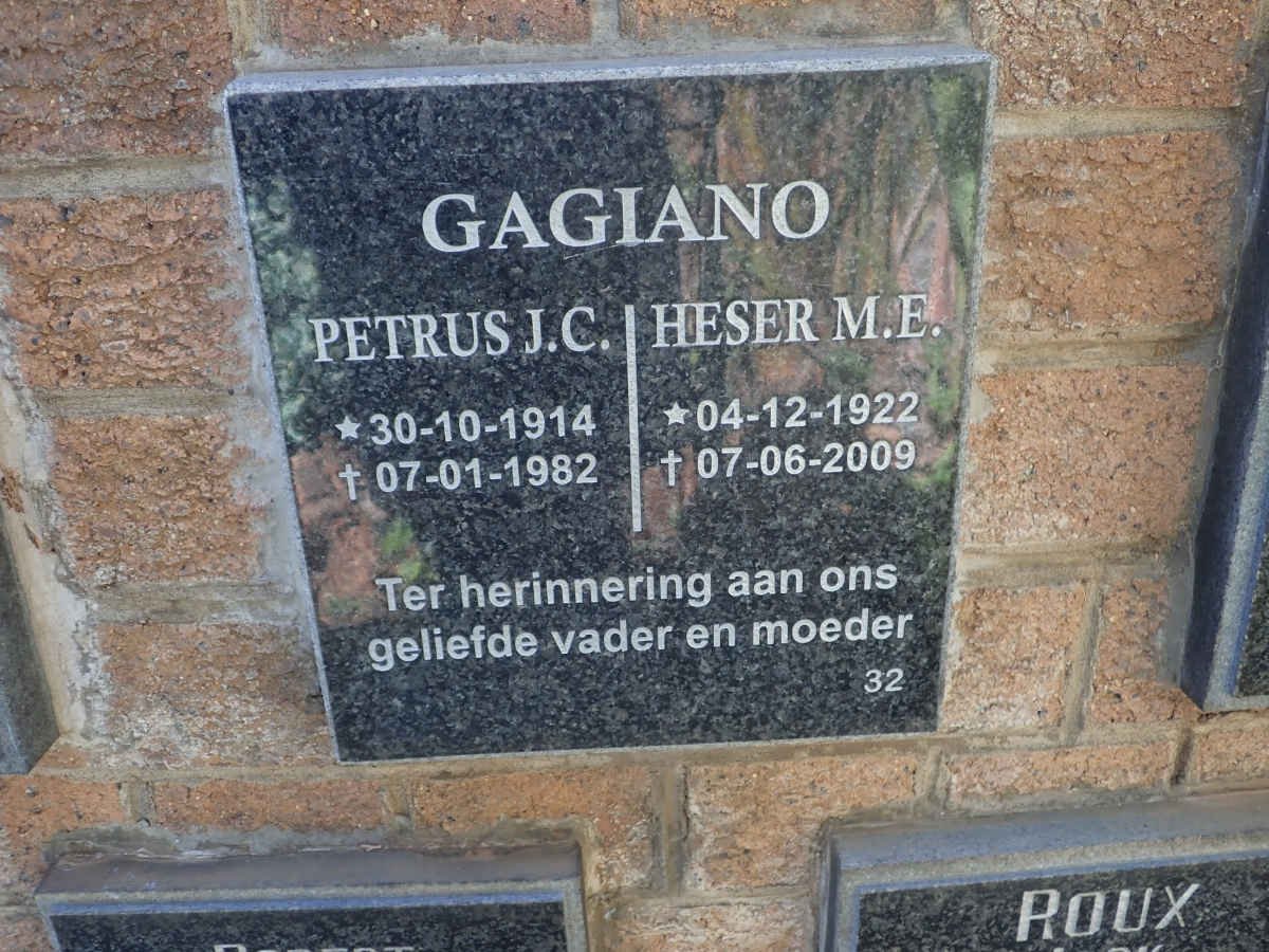 GAGIANO Petrus J.C. 1914-1982 &amp; Heser M.E. 1922-2009