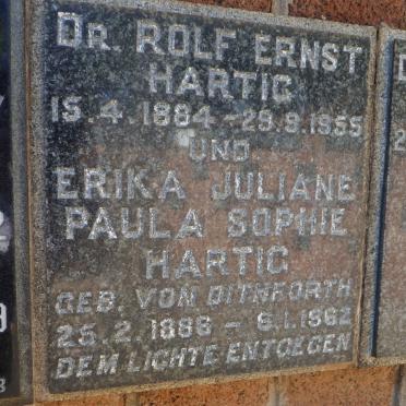 HARTIG Rolf Ernst 1884-1955 &amp; Erika Juliane Paula Sophie VON DITHFORTH 1886-1962