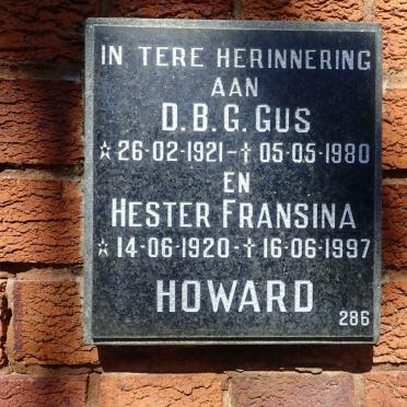 HOWARD D.B.G. Gus 1921-1980 &amp; Hester Fransina 1920-1997