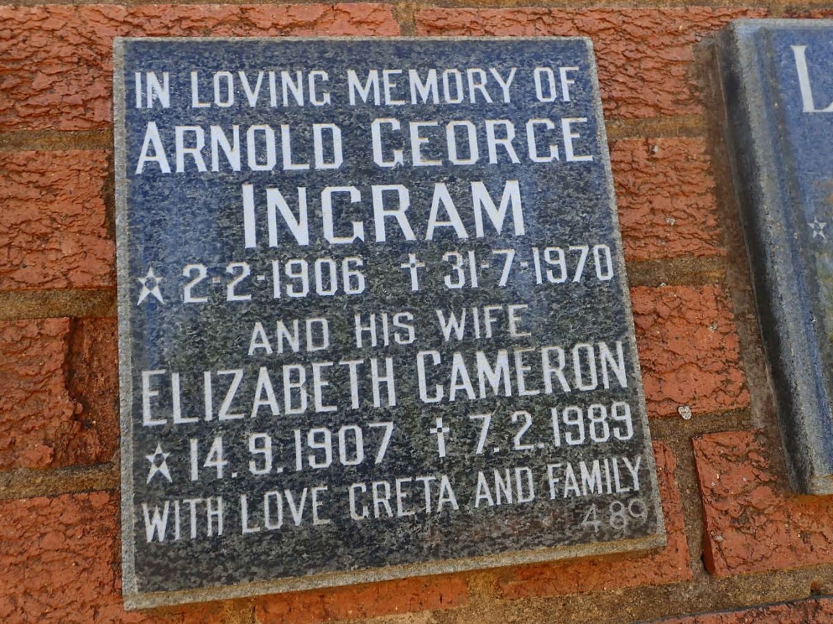 INGRAM Arnold George 1906-1970 &amp; Elizabeth Cameron 1907-1989