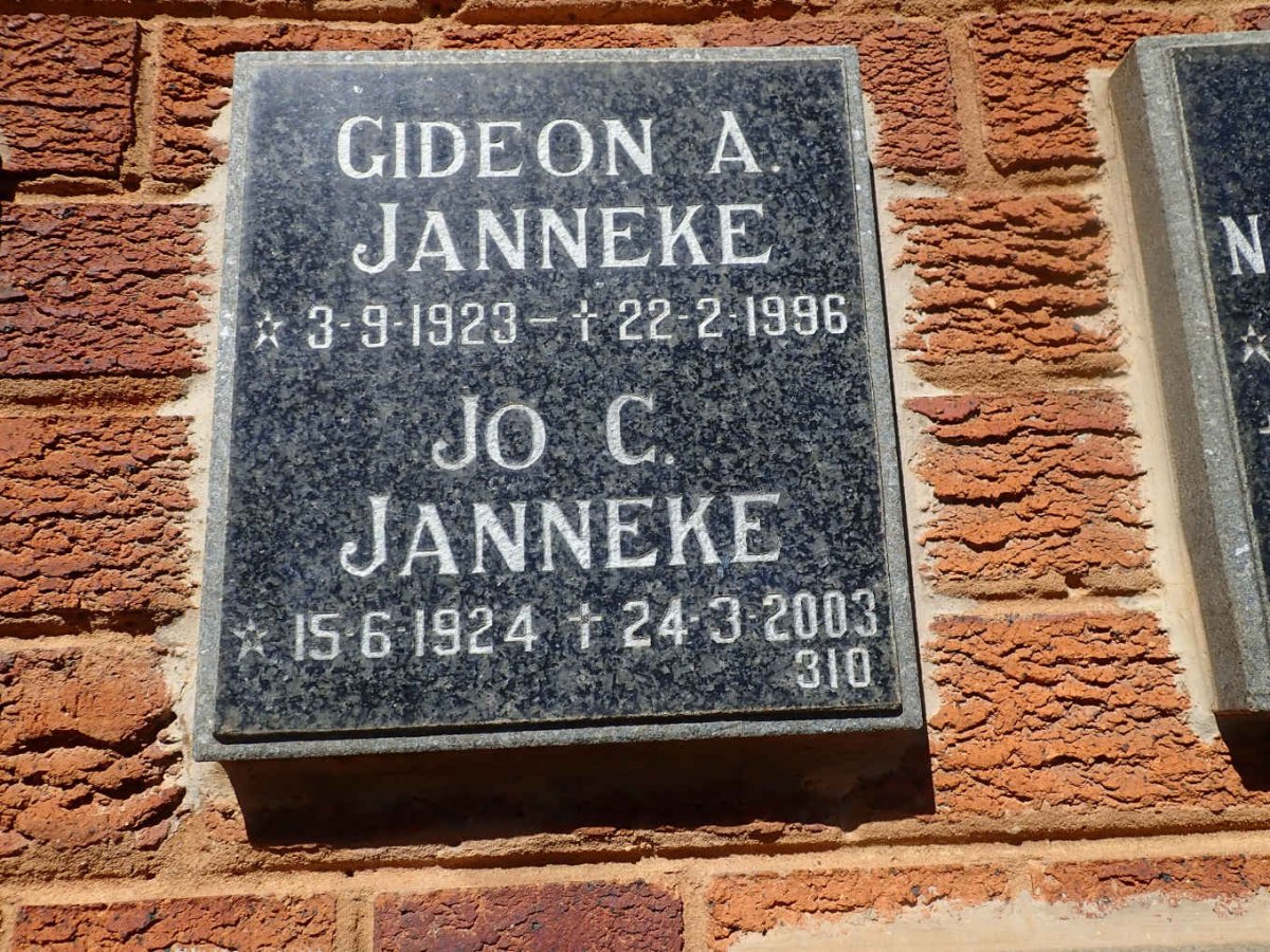 JANNEKE Gideon A. 1923-1996 &amp; Jo C. 1924-2003