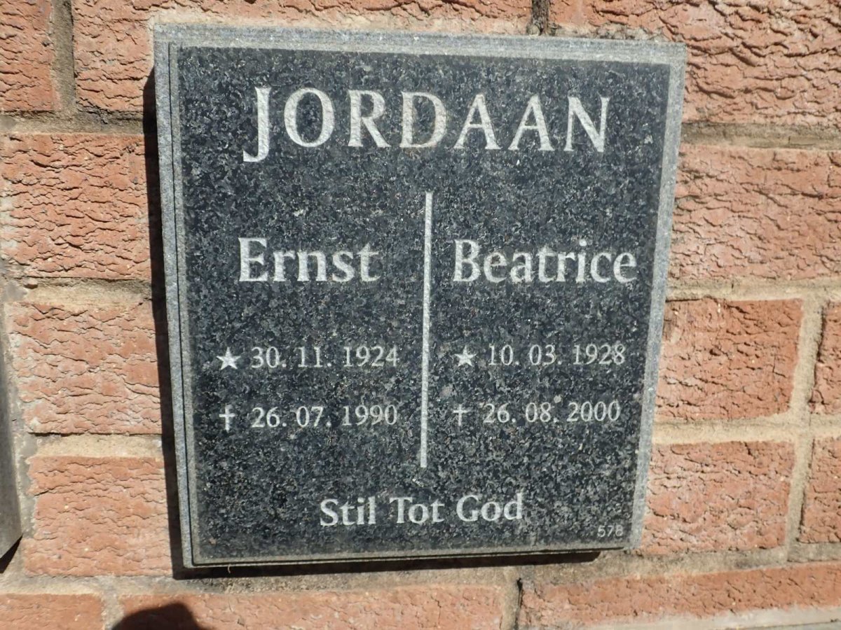 JORDAAN Ernst 1924-1990 &amp; Beatrice 1928-2000