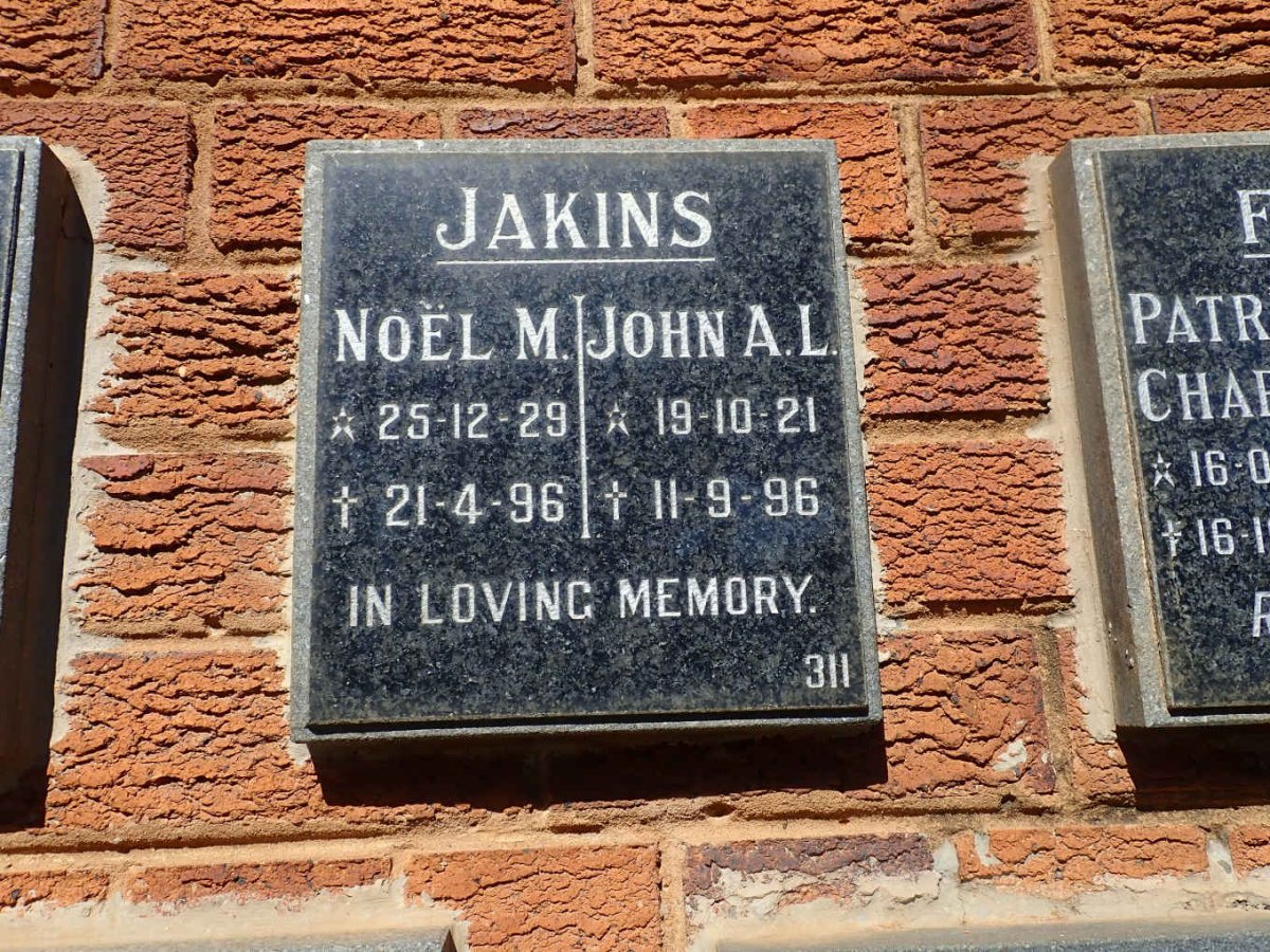 JAKINS John A.L. 1921-1996 &amp; Noel M. 1929-1996