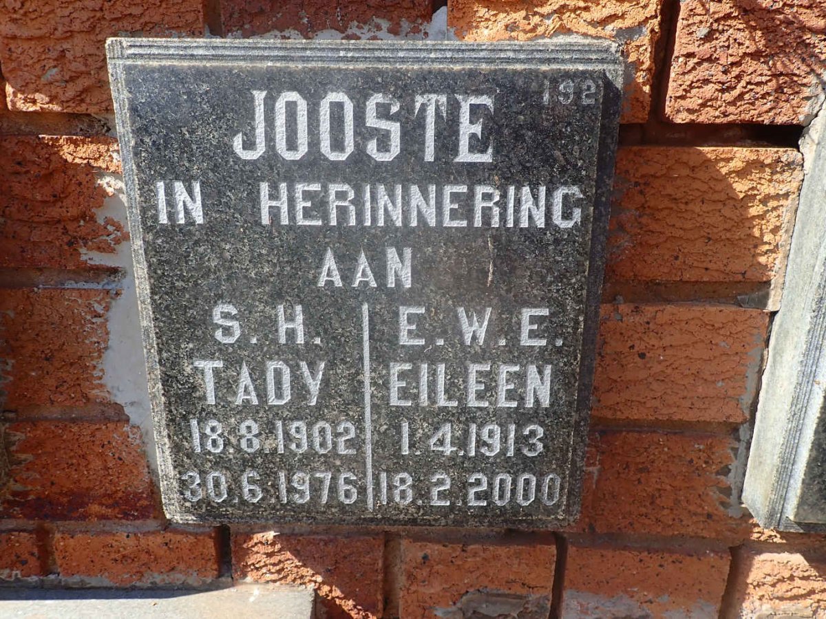 JOOSTE S.H. Tady 1902-1976 &amp; E.W.E. Eileen 1913-2000