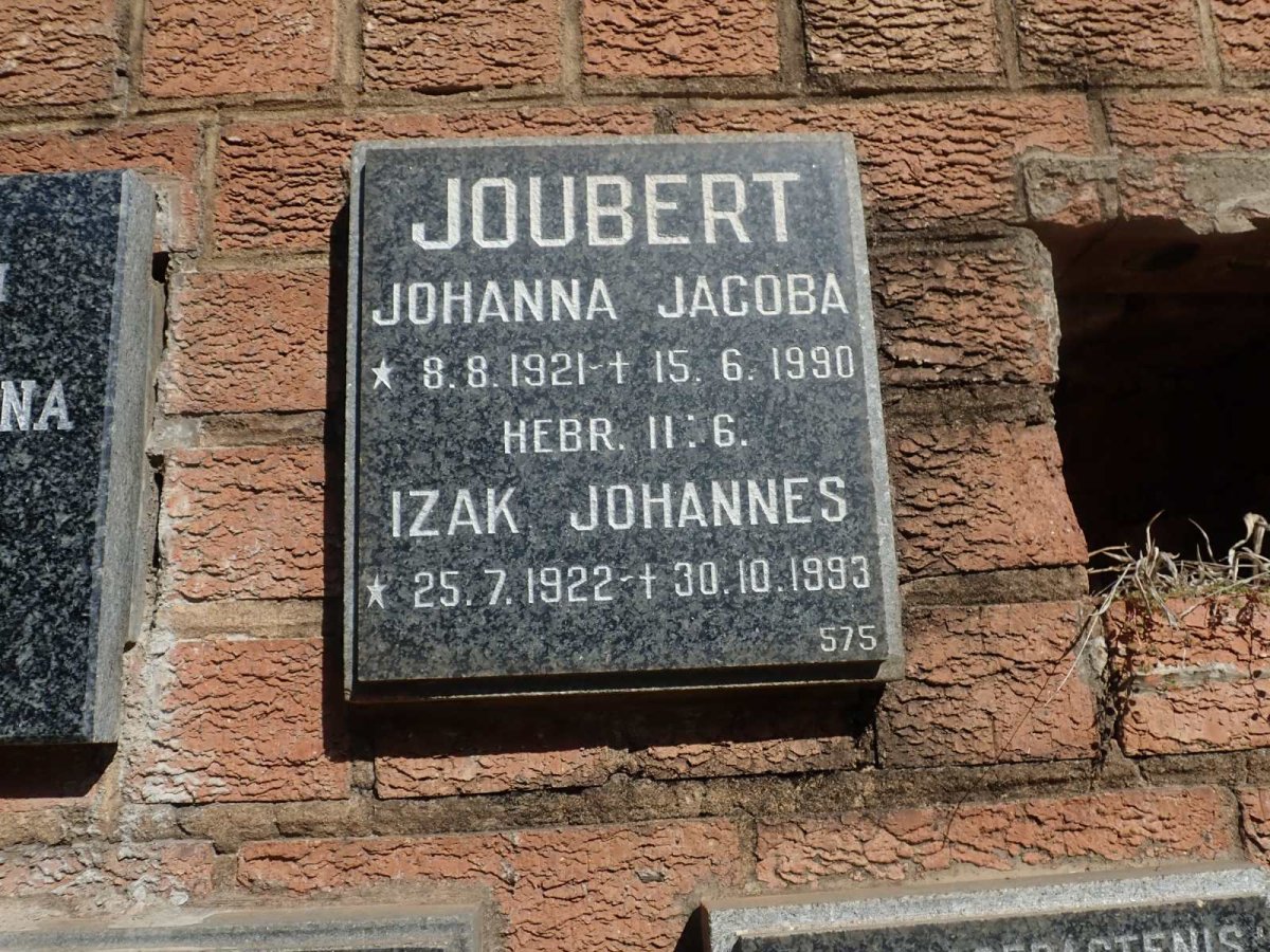 JOUBERT Izak Johannes 1922-1993 &amp; Johanna Jacoba 1921-1990