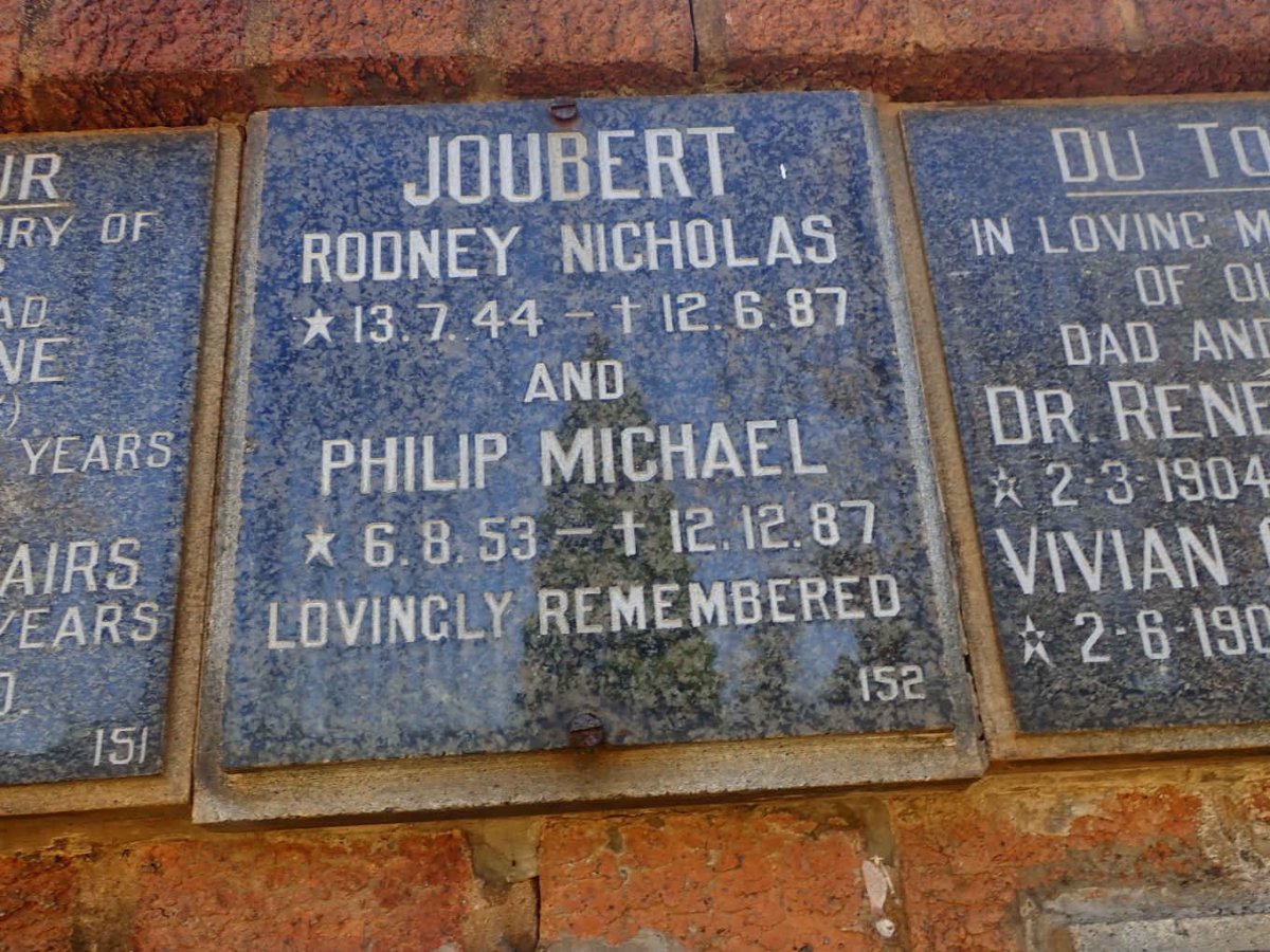 JOUBERT Rodney Nicholas 1944-1987 :: JOUBERT Philip Michael 1953-1987