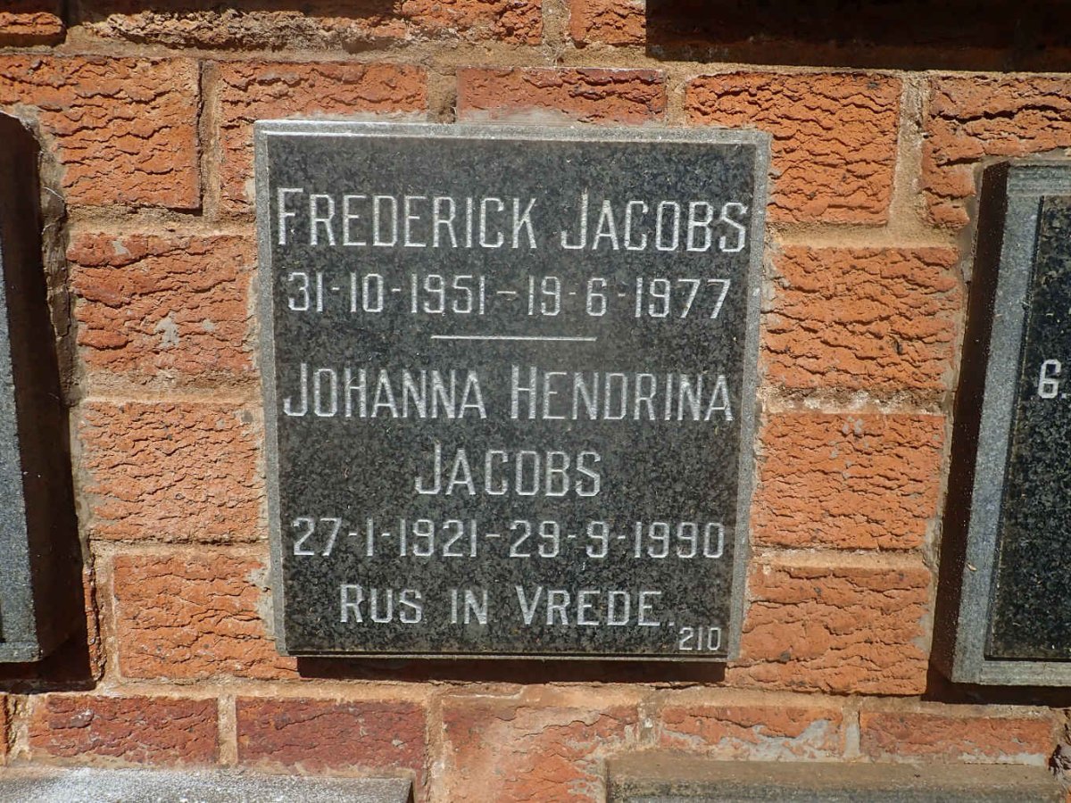 JACOBS Johanna Hendrina 1921-1990 :: JACOBS Frederick 1951-1977