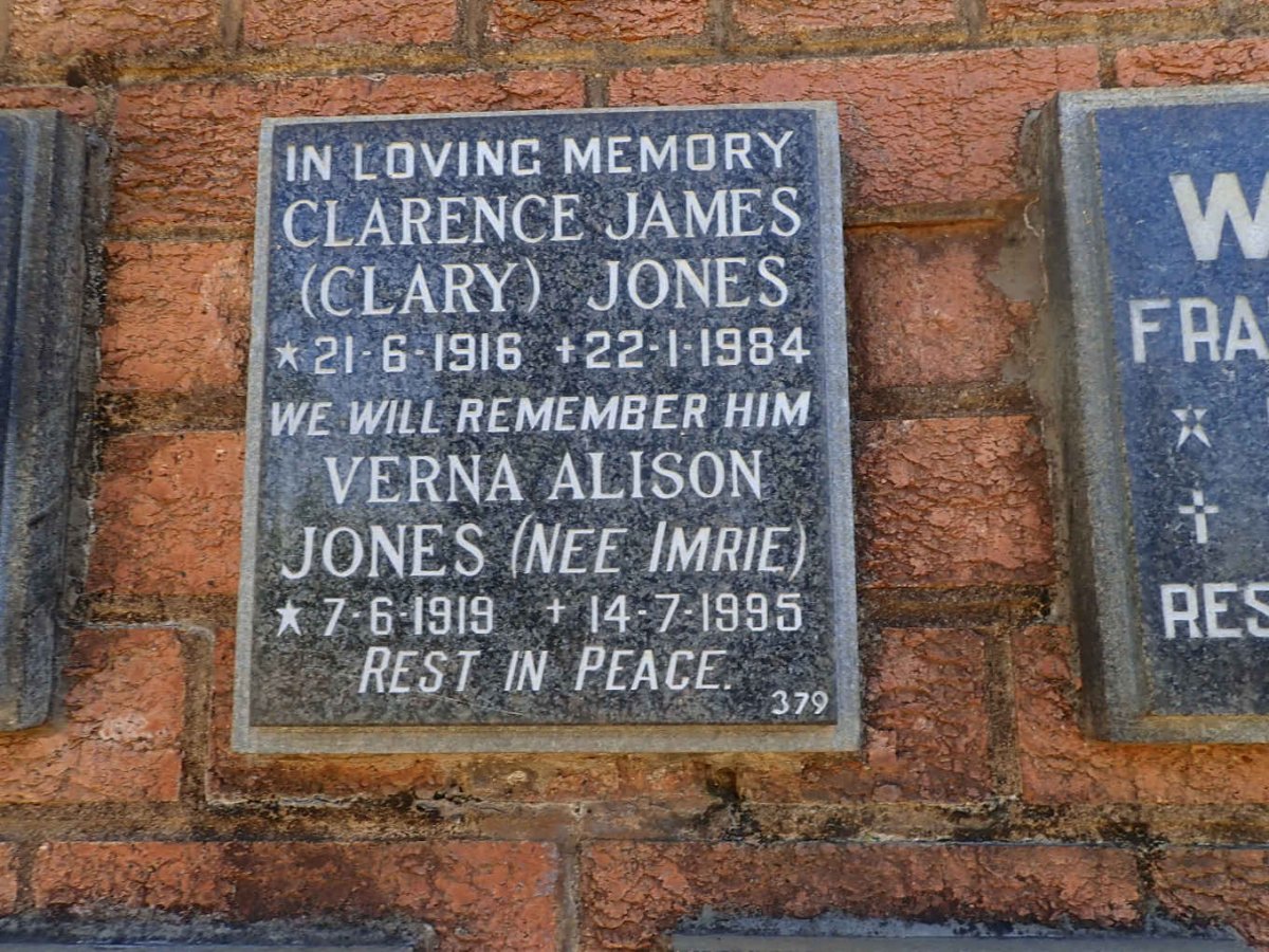 JONES Clarence James 1916-1984 &amp; Verna Alison IMRIE 1919-1995