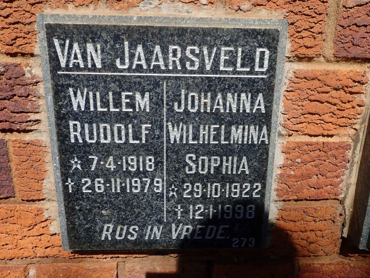 JAARSVELD Willem Rudolph, van 1918-1979 &amp; Johanna Wilhelmina Sophia 1922-1998