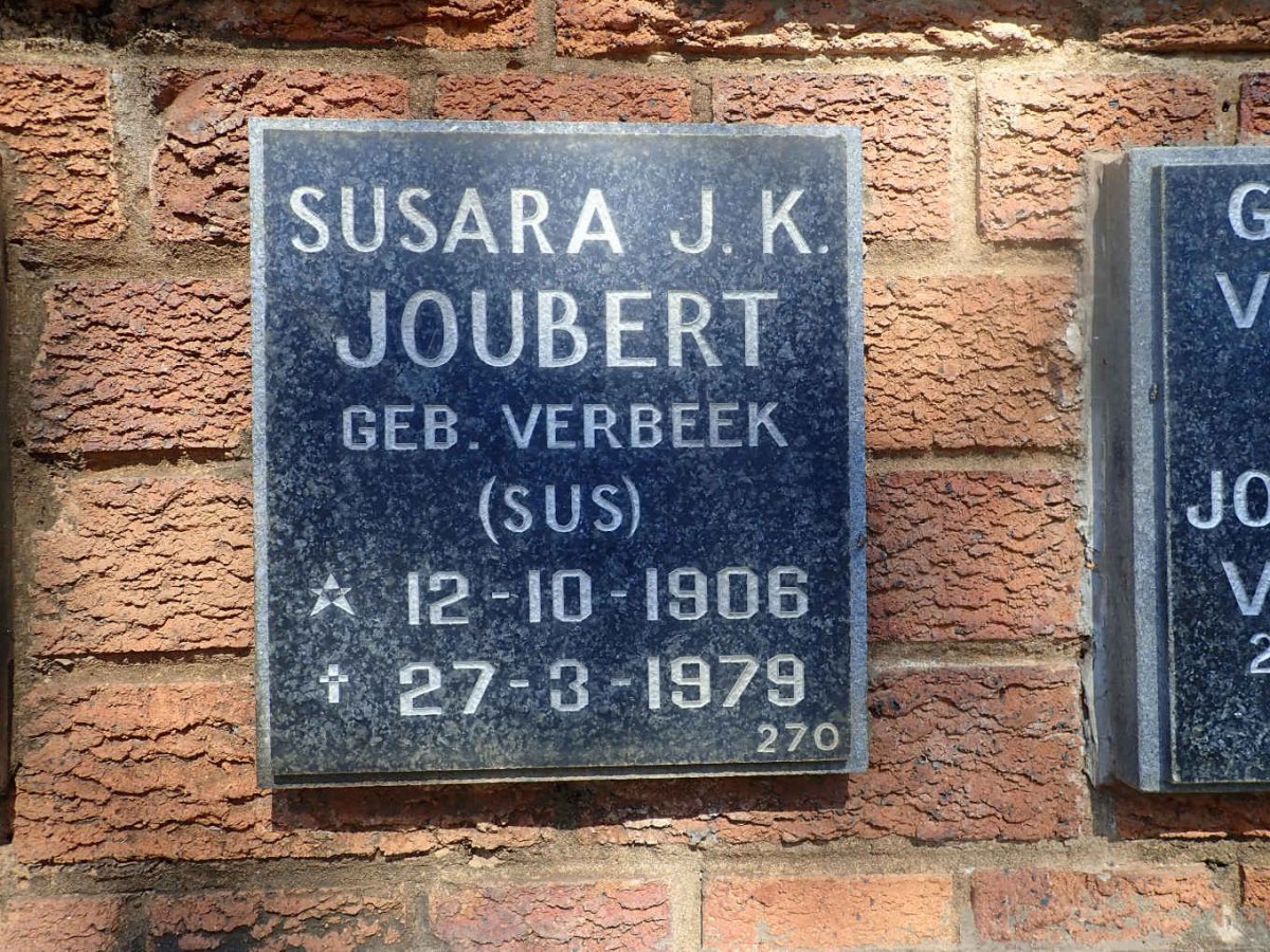 JOUBERT Susara J.K. nee VERBEEK 1906-1979