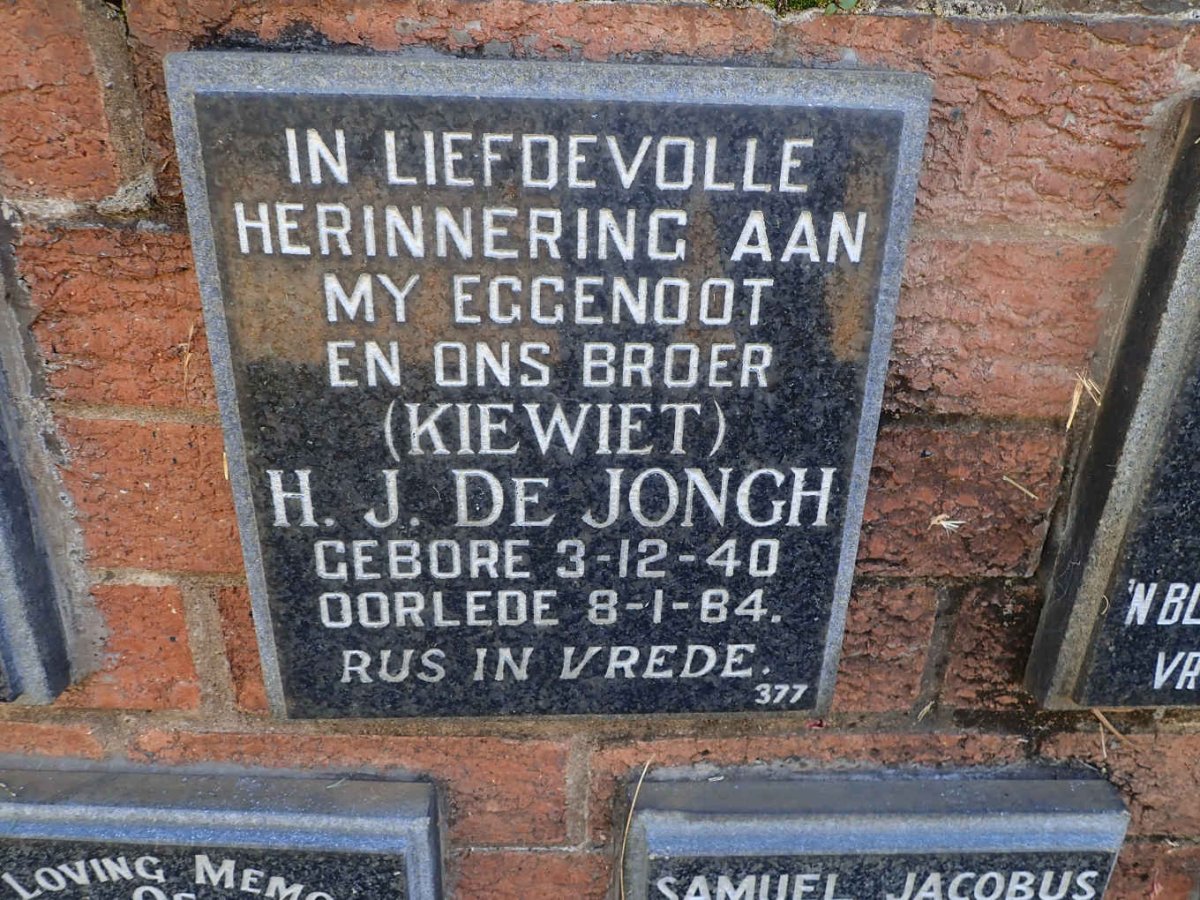 JONGH H.J., de 1940-1984