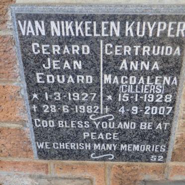 KUYPER Gerard Jean Eduard, VAN NIKKELEN 1927-1982 &amp; Gertruida Anna Magdalena CILLIERS 1928-2007