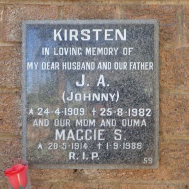 KIRSTEN J.A. 1909-1982 &amp; Maggie S. 1914-1988