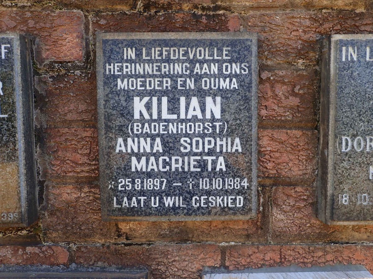 KILIAN Anna Sophia Magrieta nee BADENHORST 1897-1984