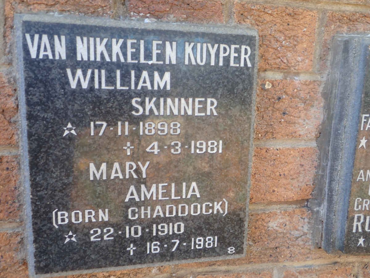 KUYPER William Skinner, VAN NIKKELEN 1898-1981 &amp; Mary Amelia CHADDOCK 1910-1981
