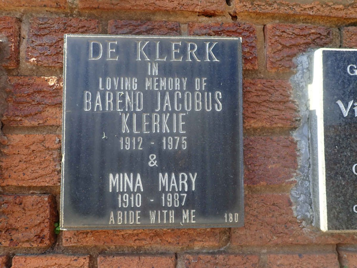 KLERK Barend Jacobus, de 1912-1975 &amp; Mina Mary 1910-1987