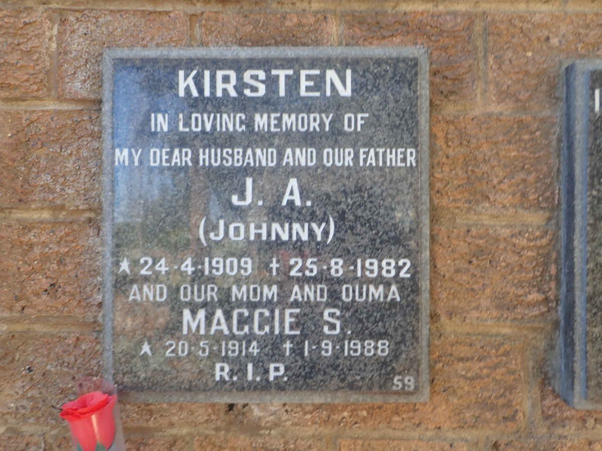 KIRSTEN J.A. 1909-1982 &amp; Maggie S. 1914-1988
