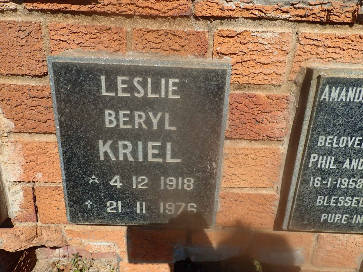 KRIEL Leslie Beryl 1918-1976