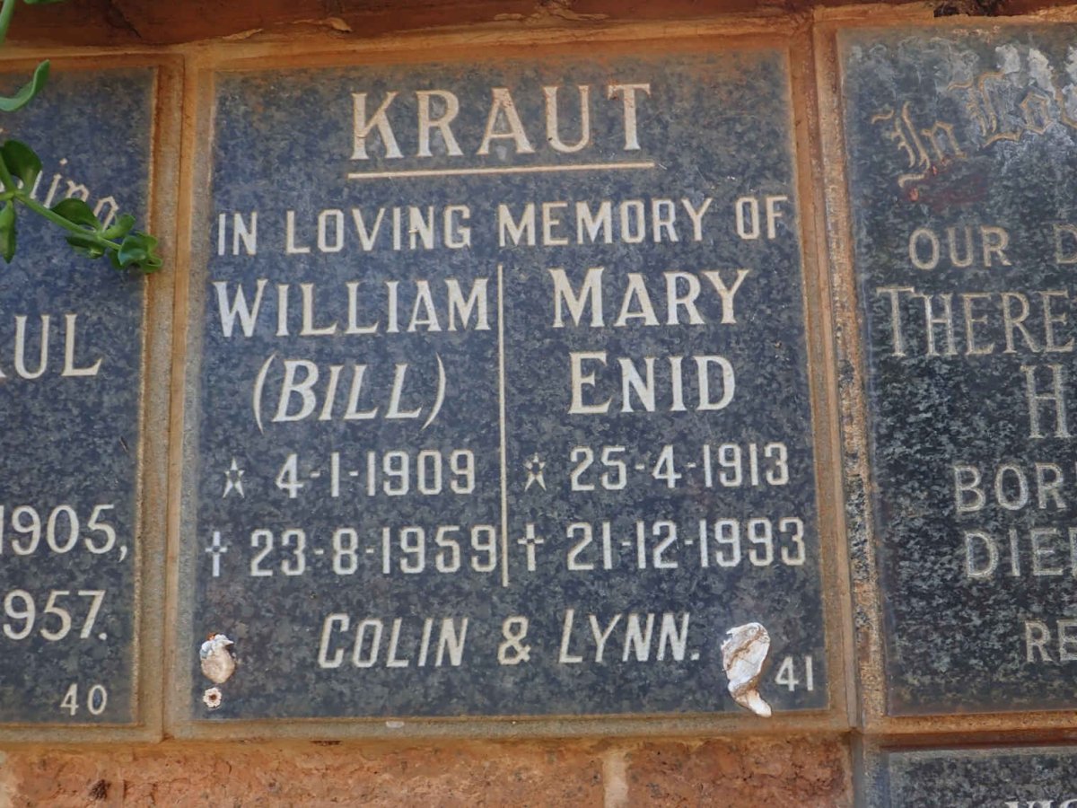 KRAUT William 1909-1959 &amp; Mary Enid 1913-1993