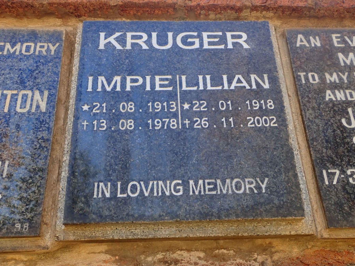 KRUGER Impie 1913-1978 &amp; Lilian 1918-2002
