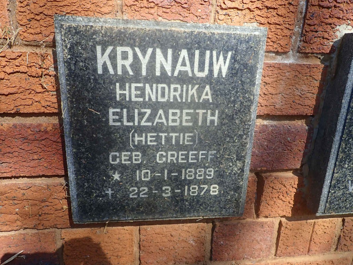 KRYNAUW Hendrika Elizabeth nee GREEFF 1889-1978