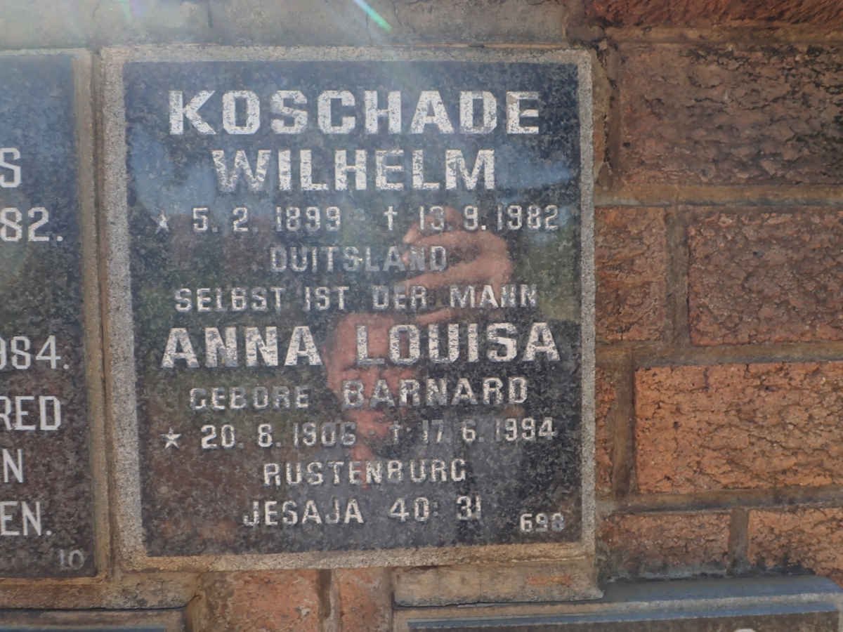 KOSCHADE Wilhelm 1899-1982 &amp; Anna Louisa BARNARD 1906-1994