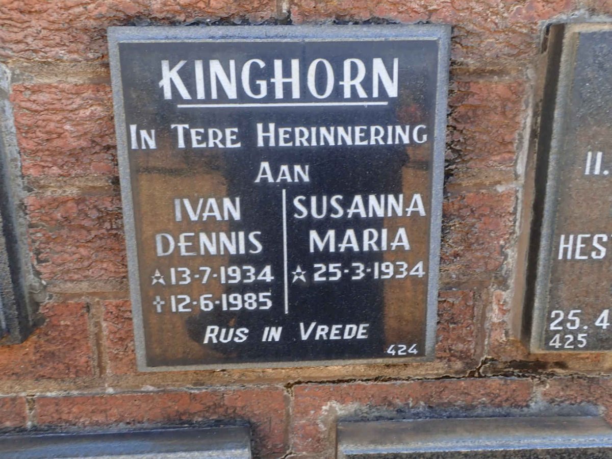 KINGHORN Ivan Dennis 1934-1985 &amp; Susanna Maria 1934-