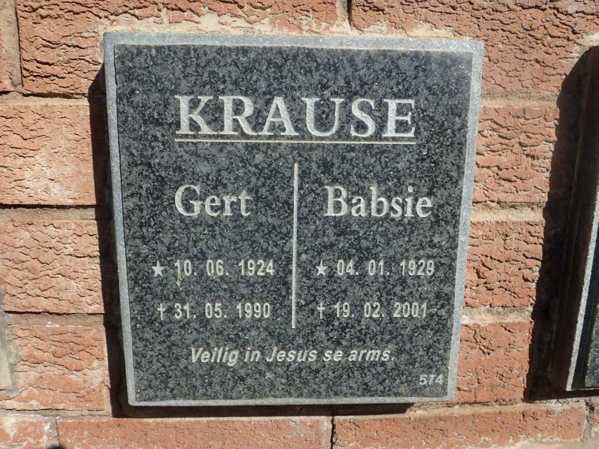 KRAUSE Gert 1924-1990 &amp; Babsie 1929-2001