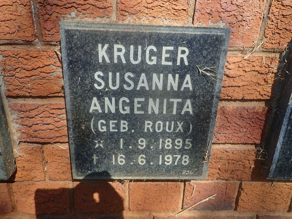 KRUGER Susanna Angenita nee ROUX 1895-1978