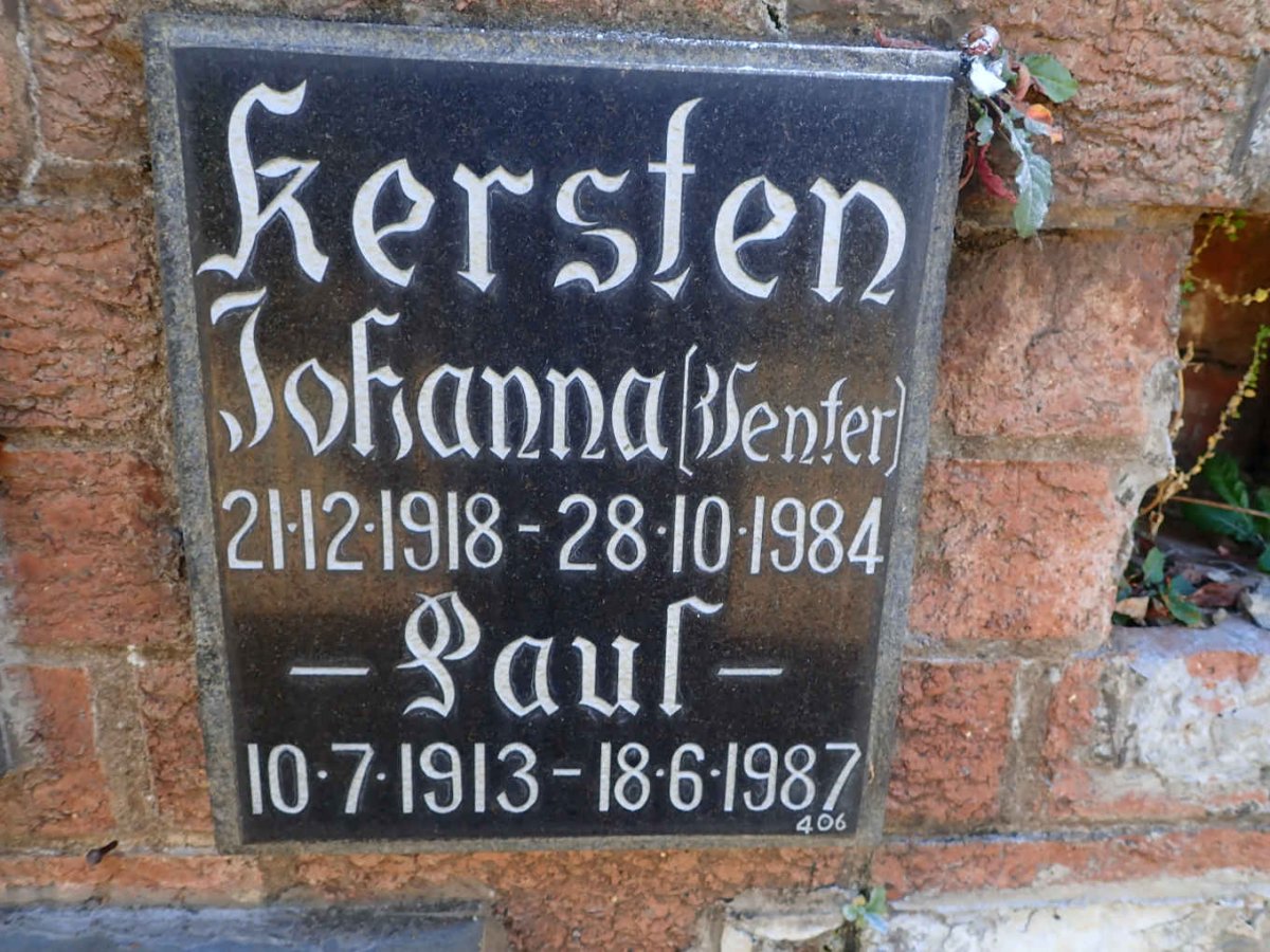 KERSTEN Paul 1913-1987 &amp; Johanna VENTER 1918-1984