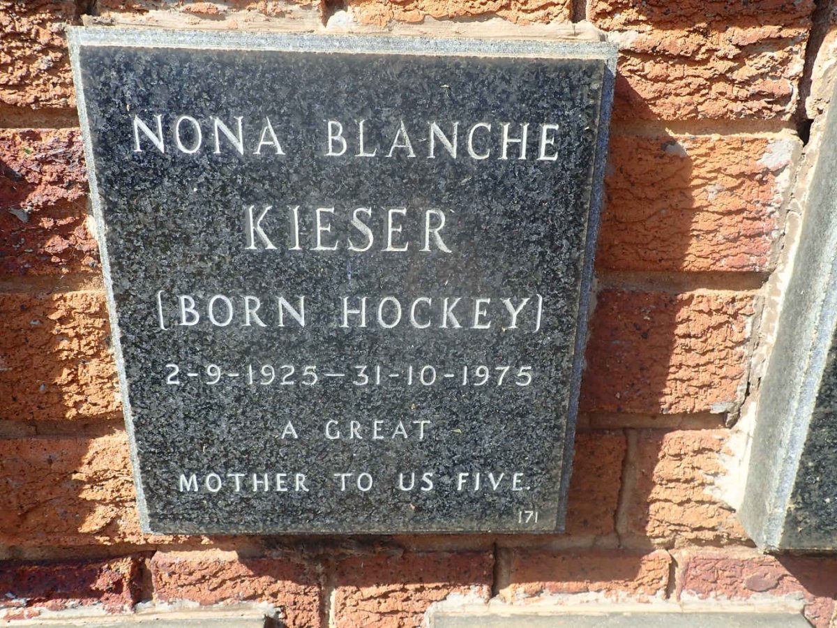 KIESER Nona Blanche nee HOCKEY 1925-1975