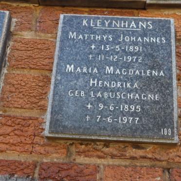KLEYNHANS Matthys Johannes 1891-1972 &amp; Maria Magdalena Hendrika LABUSCHAGNE 1895-1977