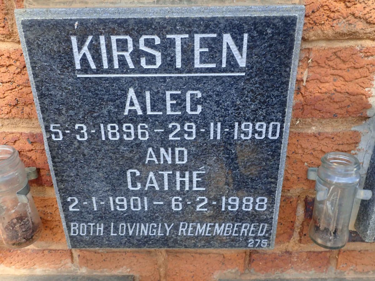 KIRSTEN Alec 1896-1990 &amp; Cathe 1901-1988
