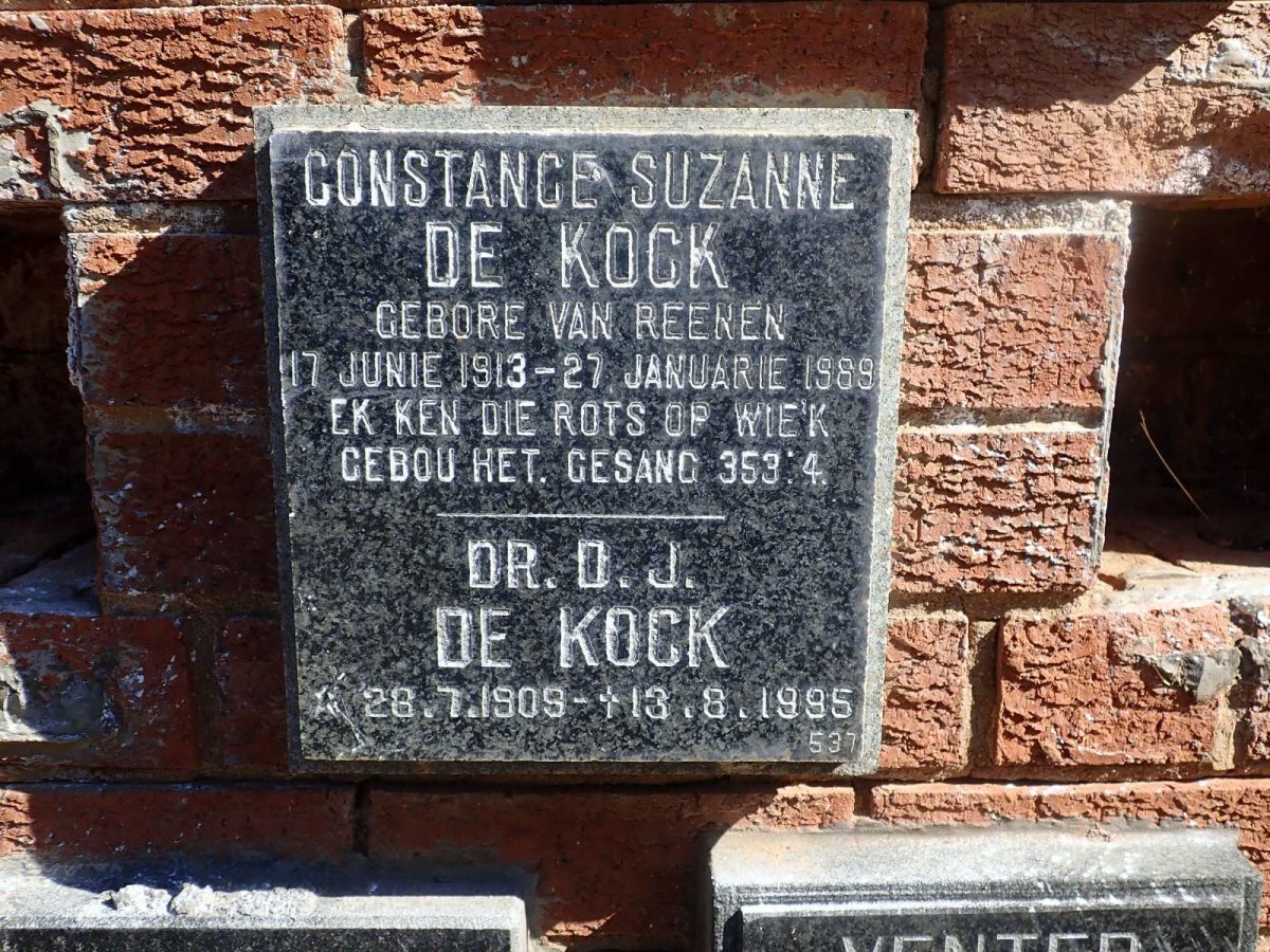 KOCK D.J., de 1909-1995 &amp; Constance Suzanne VAN REENEN 1913-1989