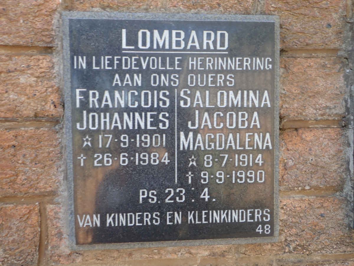 LOMBARD Francois Johannes 1901-1984 &amp; Salomina Jacoba Magdalena 1914-1990