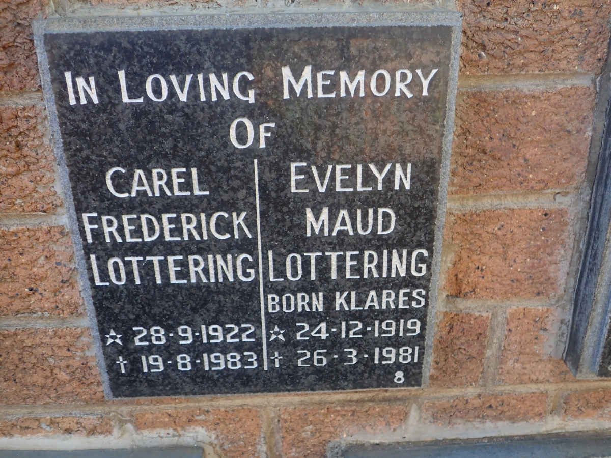 LOTTERING Carel Frederick 1922-1983 &amp; Evelyn Maud KLARES 1919-1981