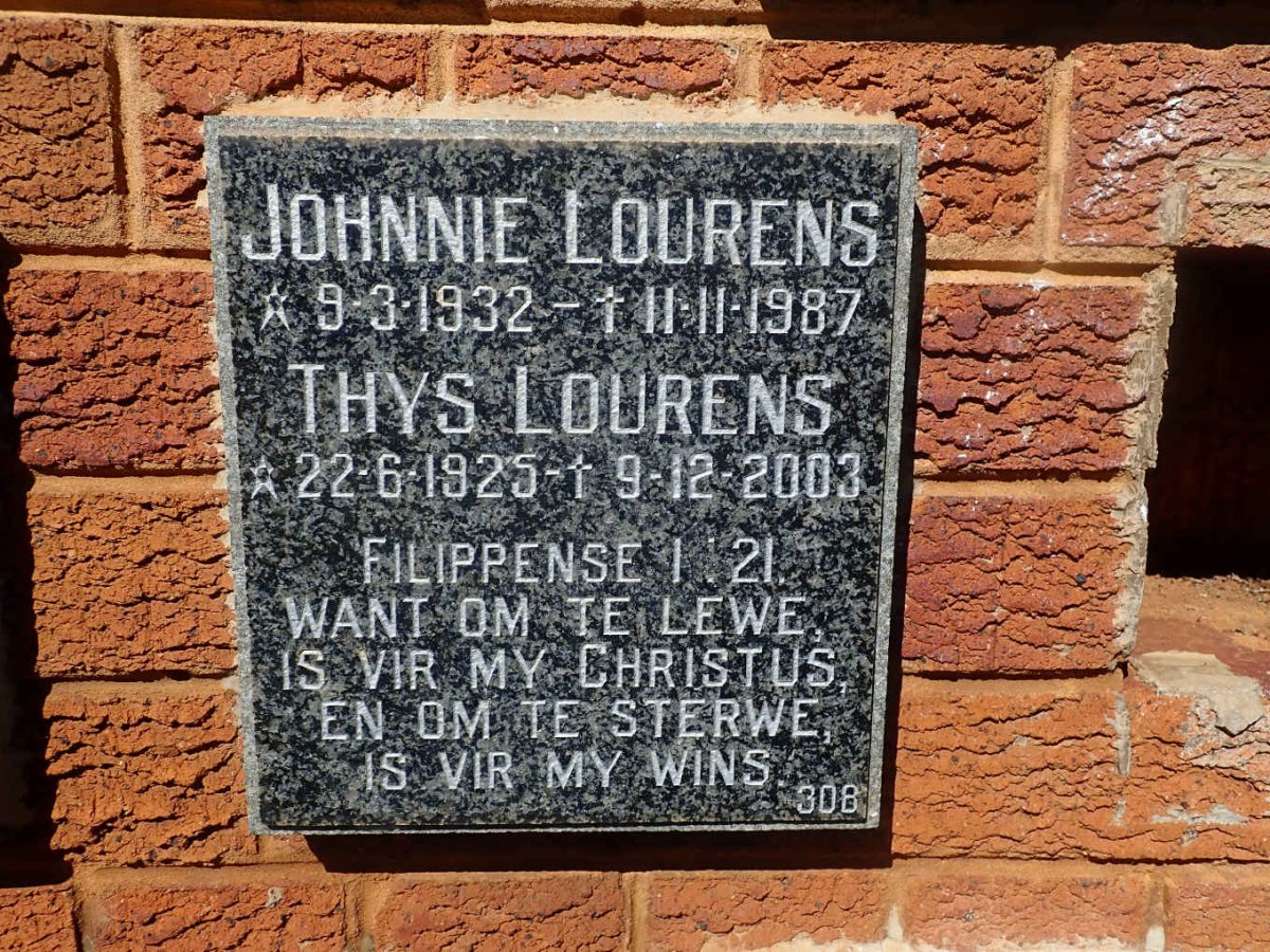 LOURENS Thys 1925-2003 :: LOURENS Johnnie 1932-1987