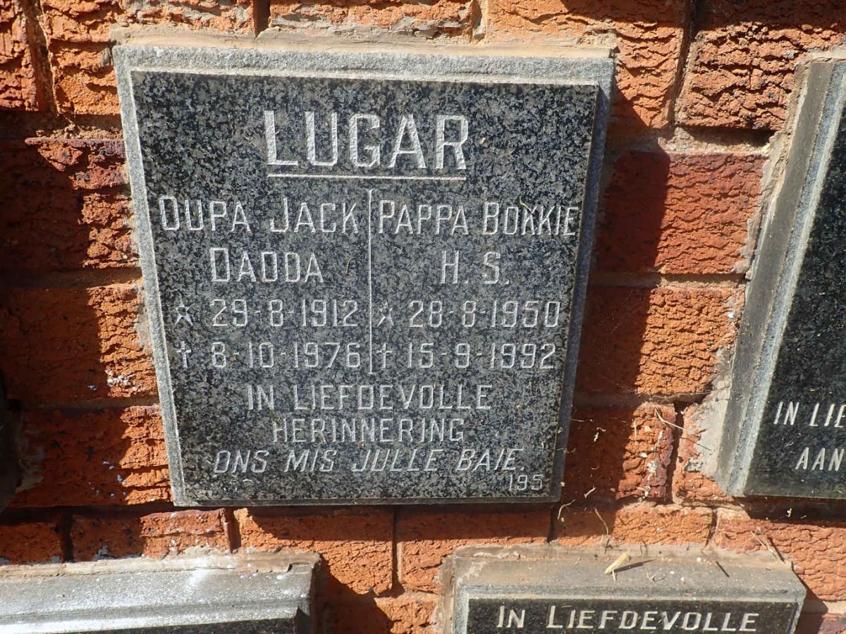 LUGAR Jack 1912-1976 :: LUGAR H.S. 1950-1992
