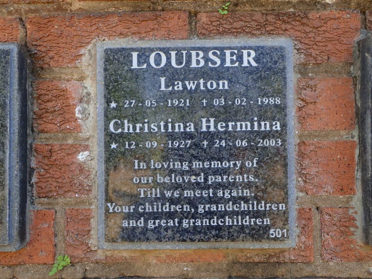 LOUBSER Lawton 1921-1988 &amp; Christina Hermina 1927-2003
