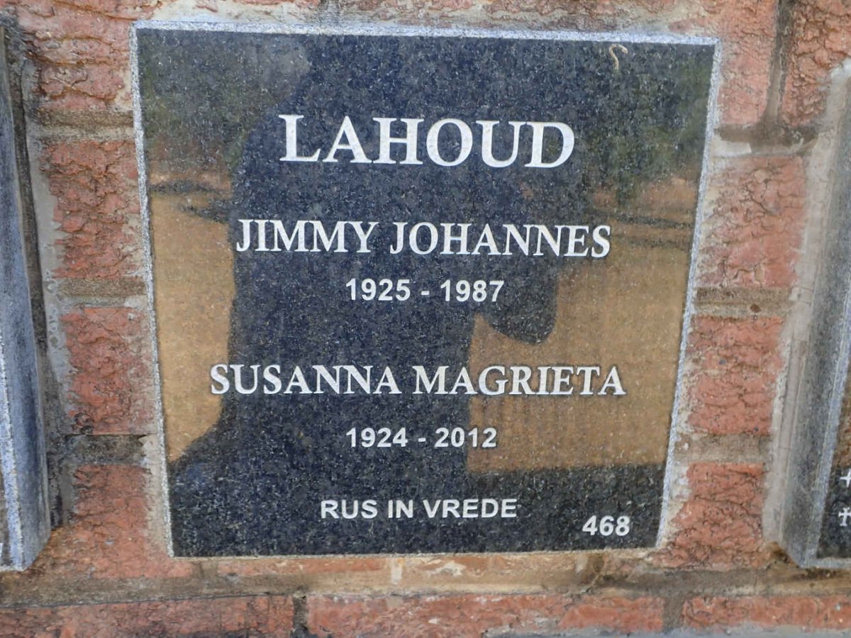 LAHOUD Jimmy Johannes 1925-1987 &amp; Susanna Magrieta 1924-2012