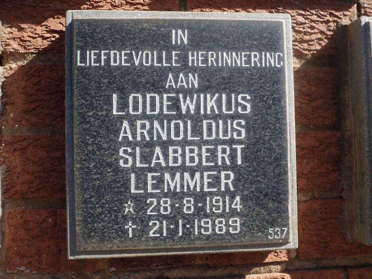 LEMMER Lodewikus Arnoldus Slabbert 1914-1989
